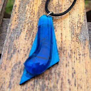 Bohemian necklace with a Zen figure made of wood and fused glass
